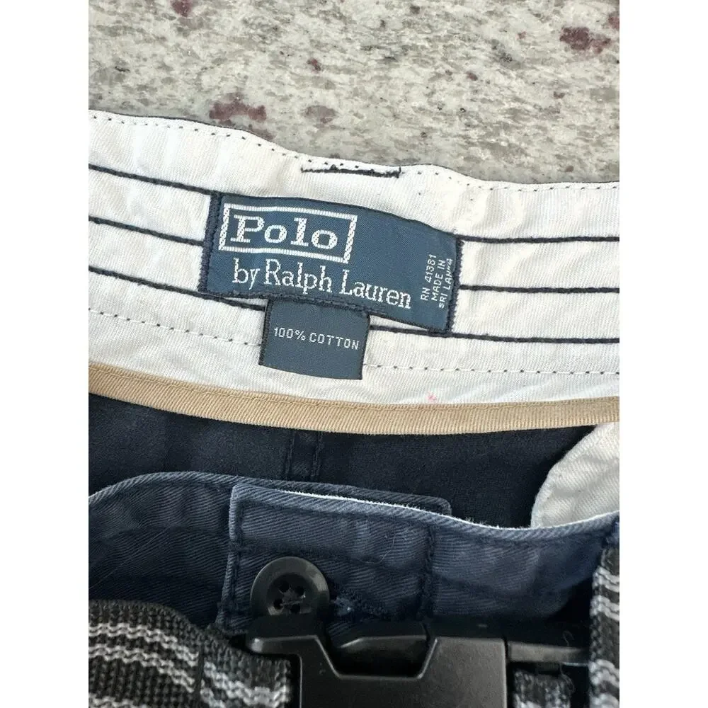 Polo Ralph Lauren Men's Blue Cotton Cargo Shorts Solid Flat Front Button 38
